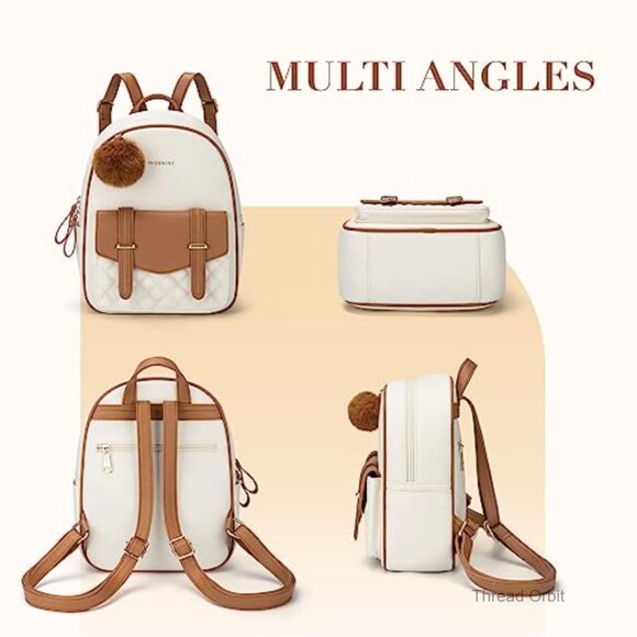 Mini Backpack Purse PU Leather Daypack with Removable Pompom main image 6